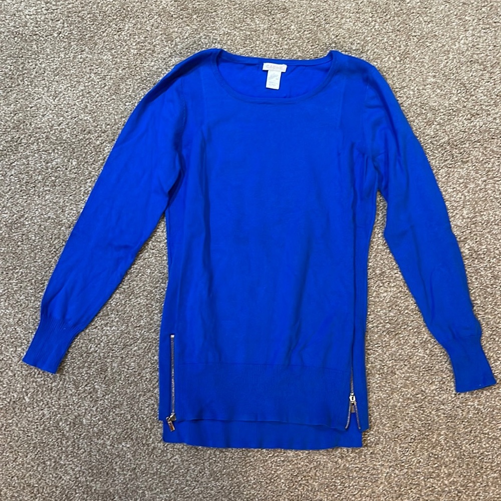 Cache Blue Sweater with Side Zippers